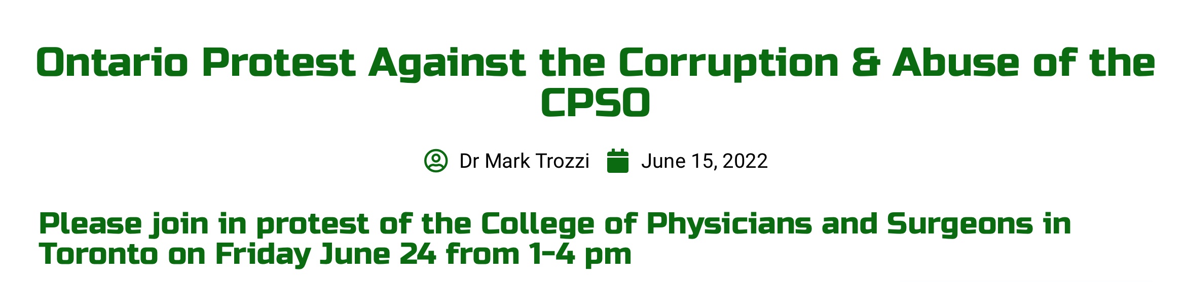 June 24 – Ontario Protest Against the Corruption & Abuse of the CPSOntario Protest Against the Corruption & Abuse of the CPSO